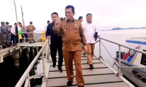 Gubernur Ansar Ahmad saat peresmian Dermaga Apung/Ponton HDPE di Pelabuhan Sedanau, Natuna./f.dok.DK.