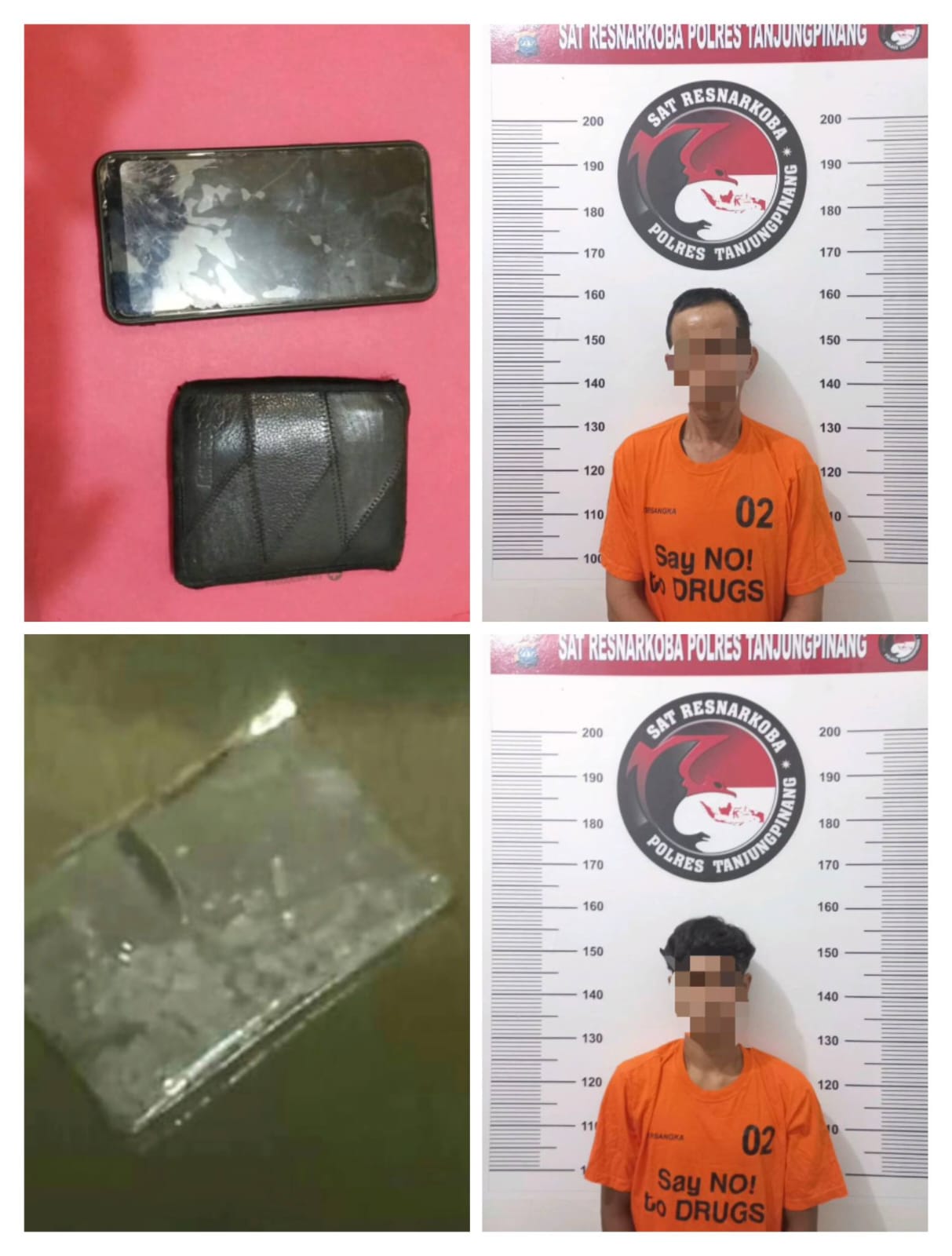 Dua Pelaku Tindak Pidana Penyalahgunaan Narkotika dan Barang Bukti yang diamankan polisivdi Tanjungpinang. Senin (13/02/23)./f.dok.Humas Polresta Tanjungpinang.