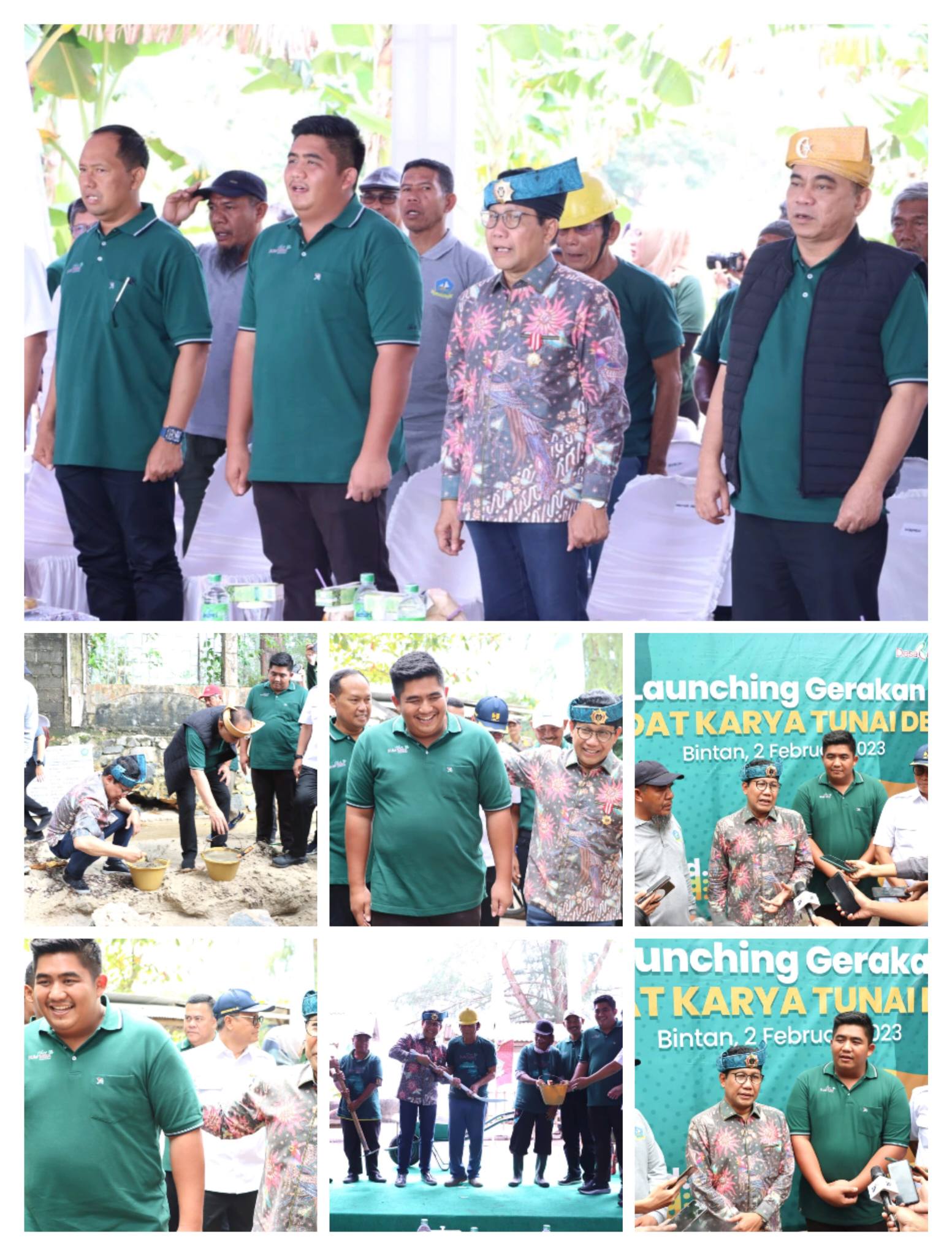 Bupati Bintan Roby Kurniawan bersama Mendes PDTT saat Launching Gerakan Padat Karya Tunai Desa, di Pantai Sahabat Desa Teluk Bakau. Kamis (02/02/23)./f.dok.Humas Bintan.