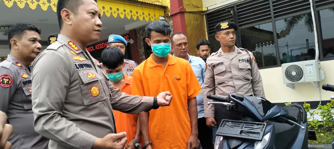 Konferensi pers pengungkapan Tindak Pidana Curanmor di Polresta Tanjungpinang, Selasa (01/03/23)./f.dok.Ratih
